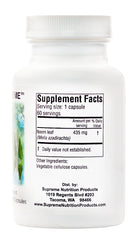 Supreme Nutrition Melia Supreme Neem Leaf capsules packaging closeup, pure herb with no fillers.