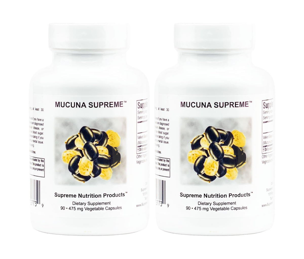 Supreme Nutrition Mucuna Supreme capsules bottle for pure herb supplementation on the go