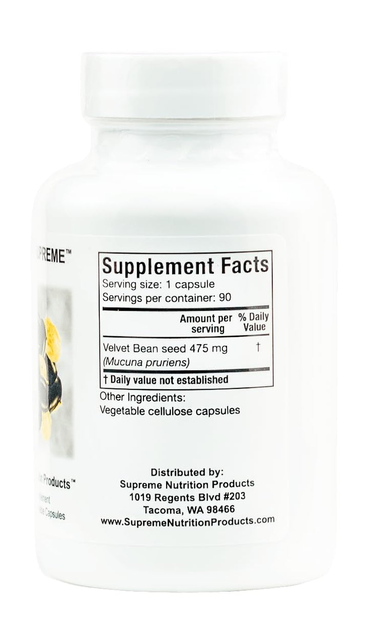 Two-bottle scale comparison of Supreme Nutrition Mucuna Supreme conveying supply size