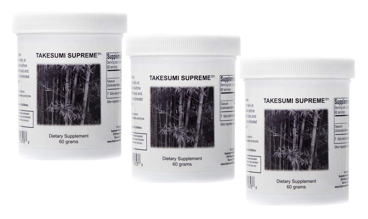 Supreme Nutrition Takesumi Supreme bamboo charcoal powder 60 g pack, highlighting purity and packaging.
