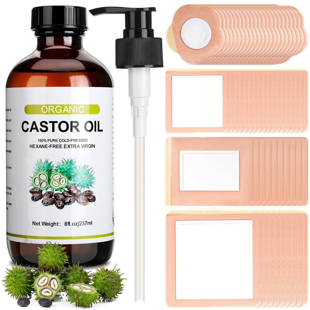 Suquuee castor oil pack belly-button patches for a relaxing self-care session.