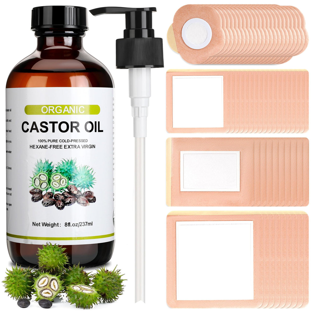 Suquuee castor oil pack belly-button patches for a relaxing self-care session.
