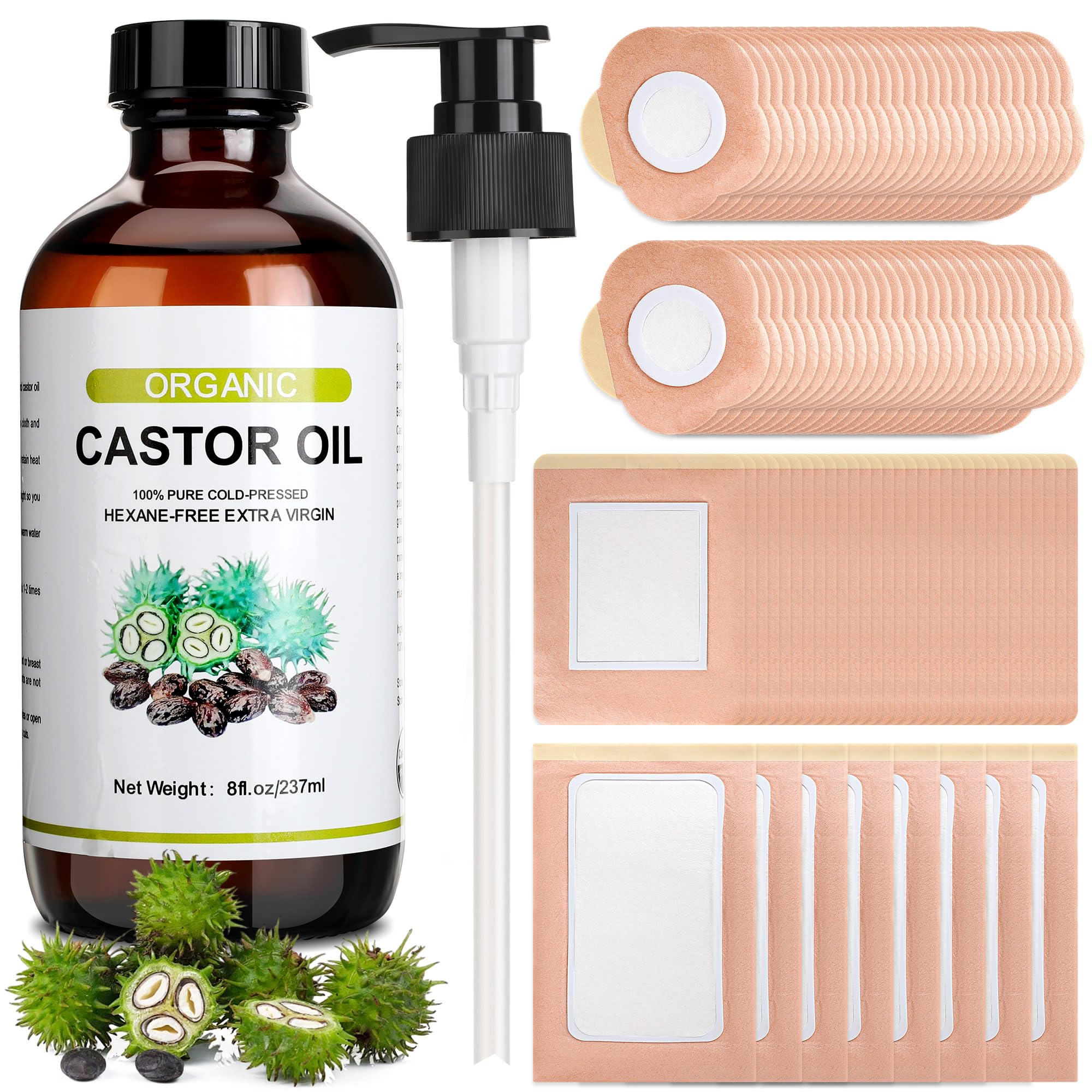 Suquuee castor oil bottle with organic cold-pressed oil for clean, hexane-free use