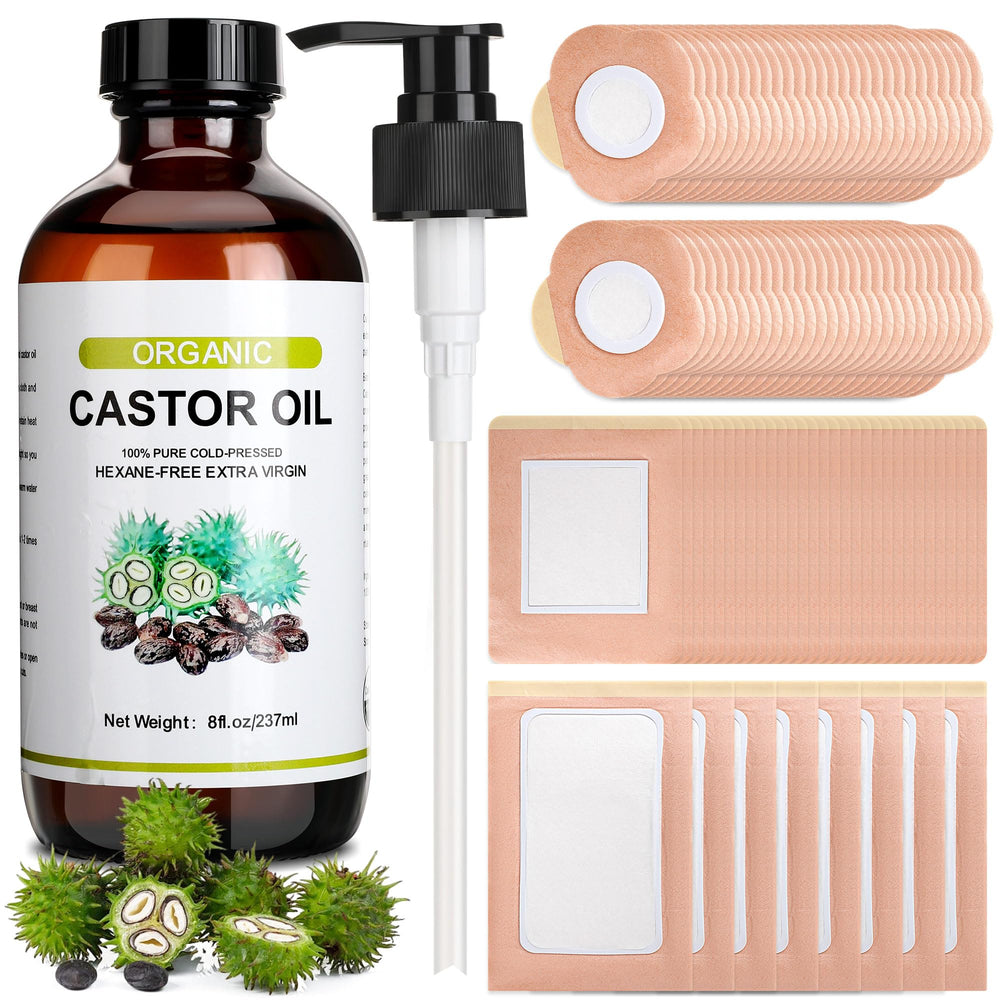 Suquuee castor oil bottle with organic cold-pressed oil for clean, hexane-free use