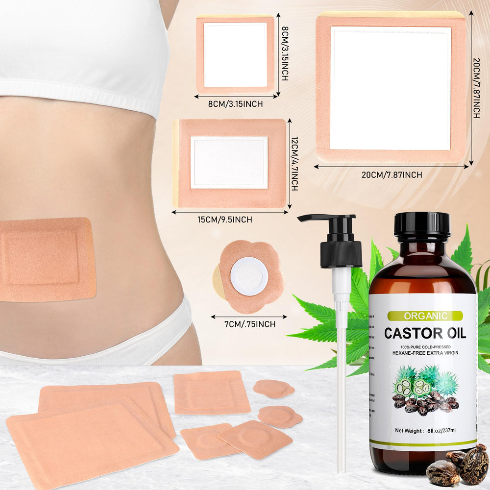 Suquuee organic castor oil bottle for gentle abdominal comfort and routine.