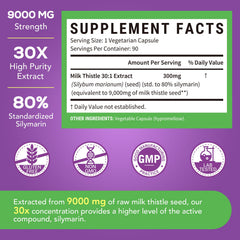 Surebounty Milk Thistle packaging box emphasizes GMP production and allergen-free formulation.