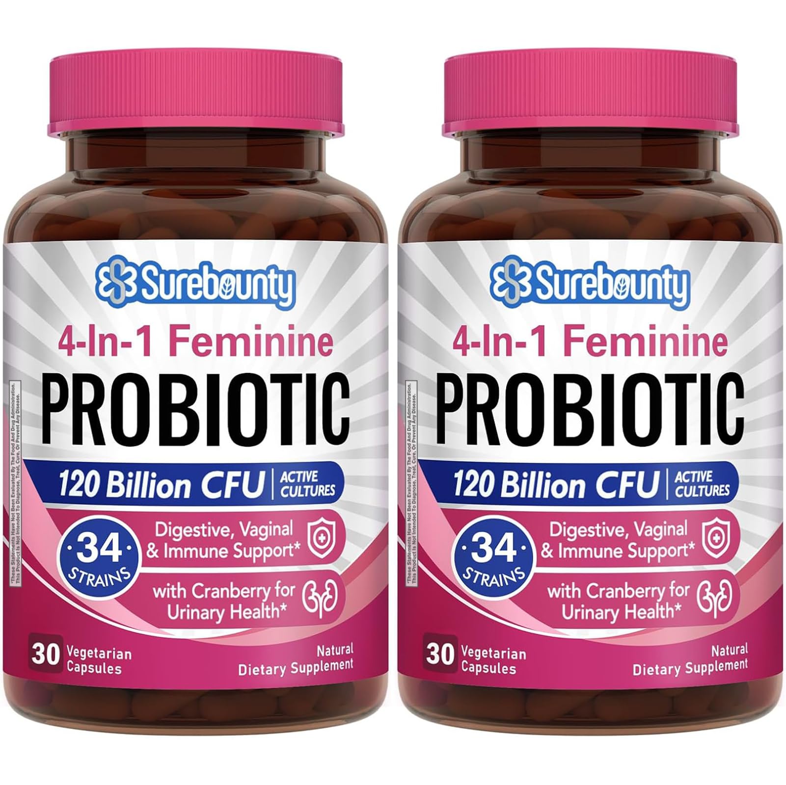 Surebounty Probiotics for Women bottle front highlighting high potency digestive and vaginal support