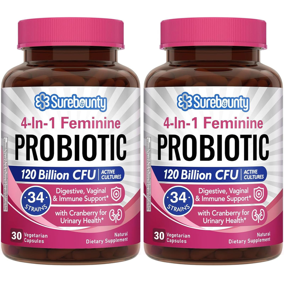 Surebounty Probiotics for Women bottle front highlighting high potency digestive and vaginal support