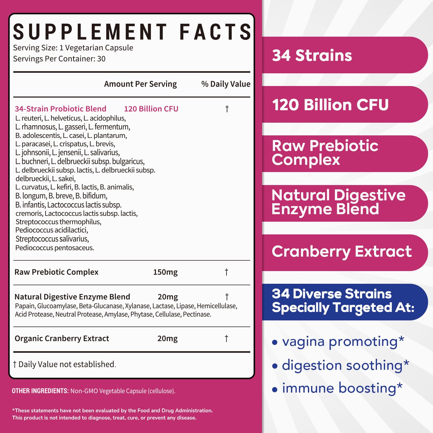 Surebounty Probiotics for Women capsule for daily use shows easy-to-swallow veggie capsule