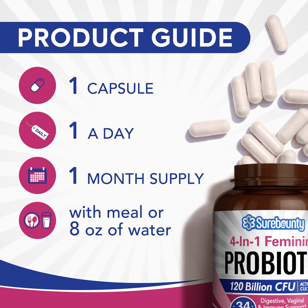 Surebounty Probiotics for Women delayed-release capsule protects strains through stomach acid