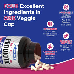 Surebounty Probiotics for Women label closeup showing cranberry extract and enzyme blend