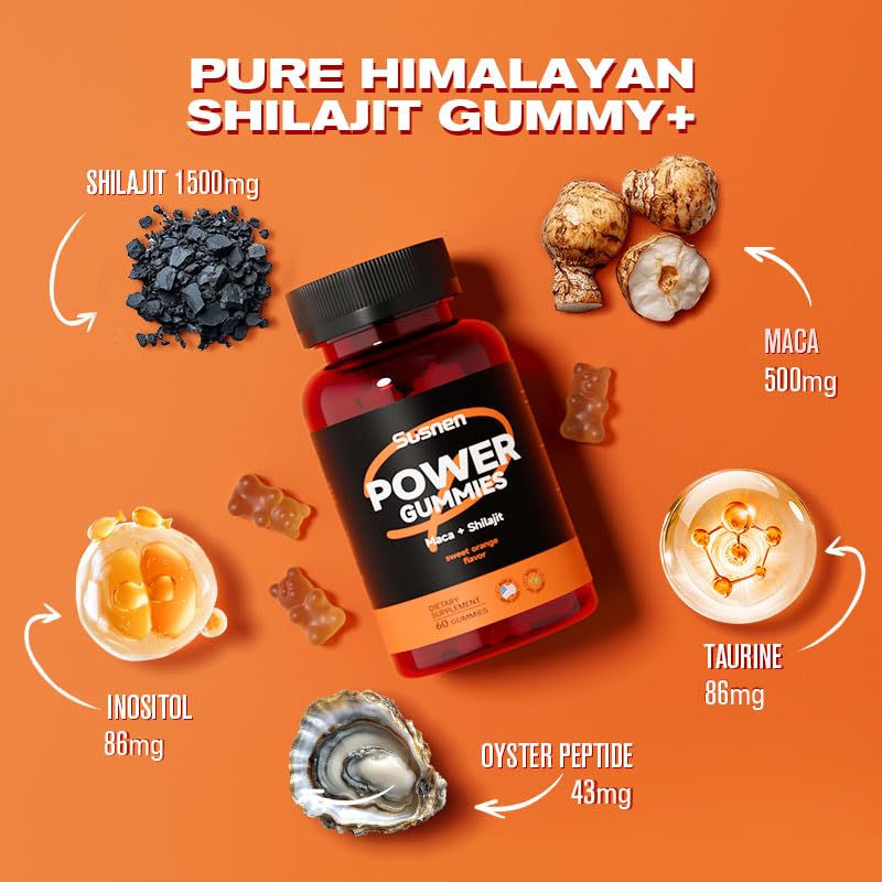 Susnen Power Gummies bottle back highlighting ingredients for stamina and absorption