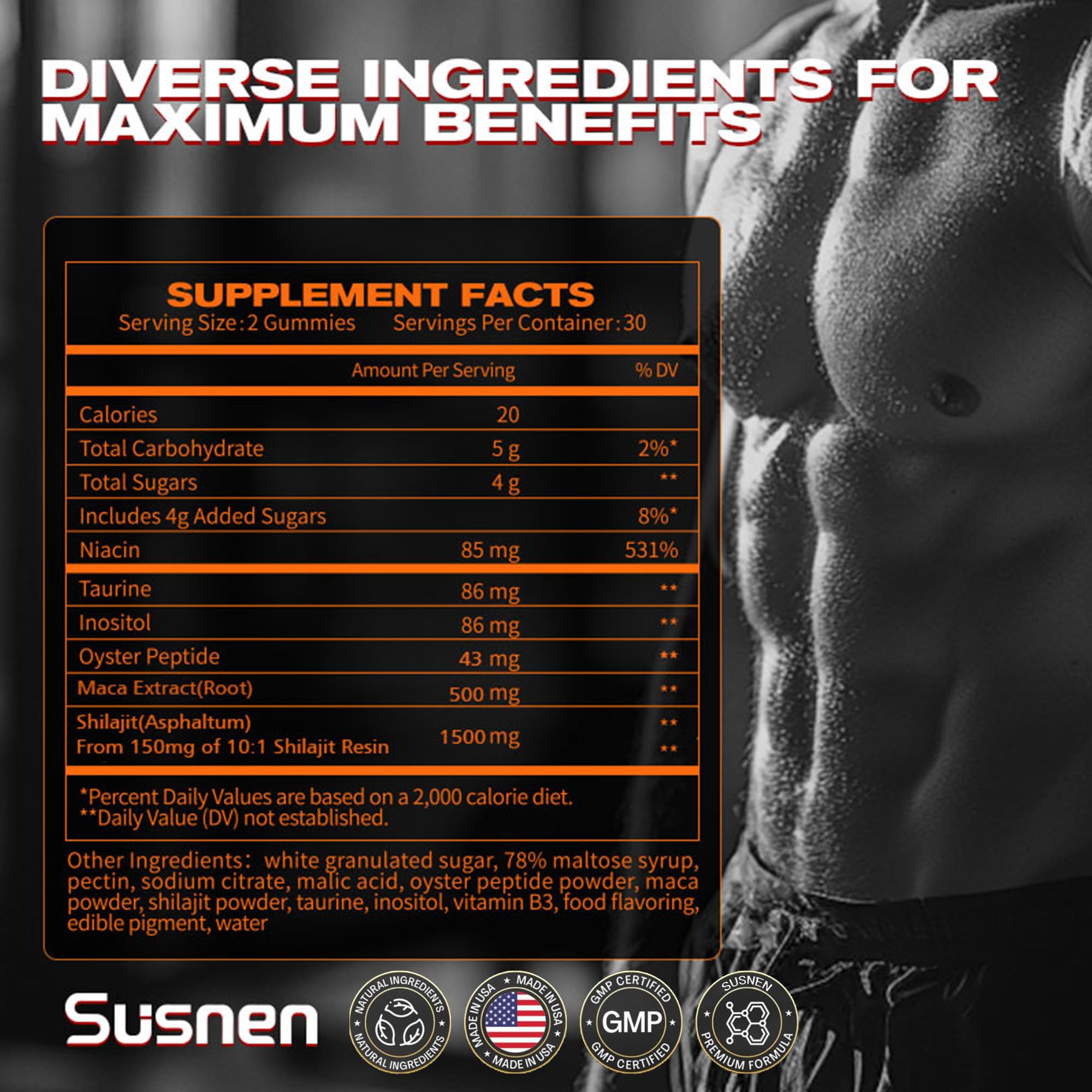 Susnen Power Gummies closeup texture of chewable form