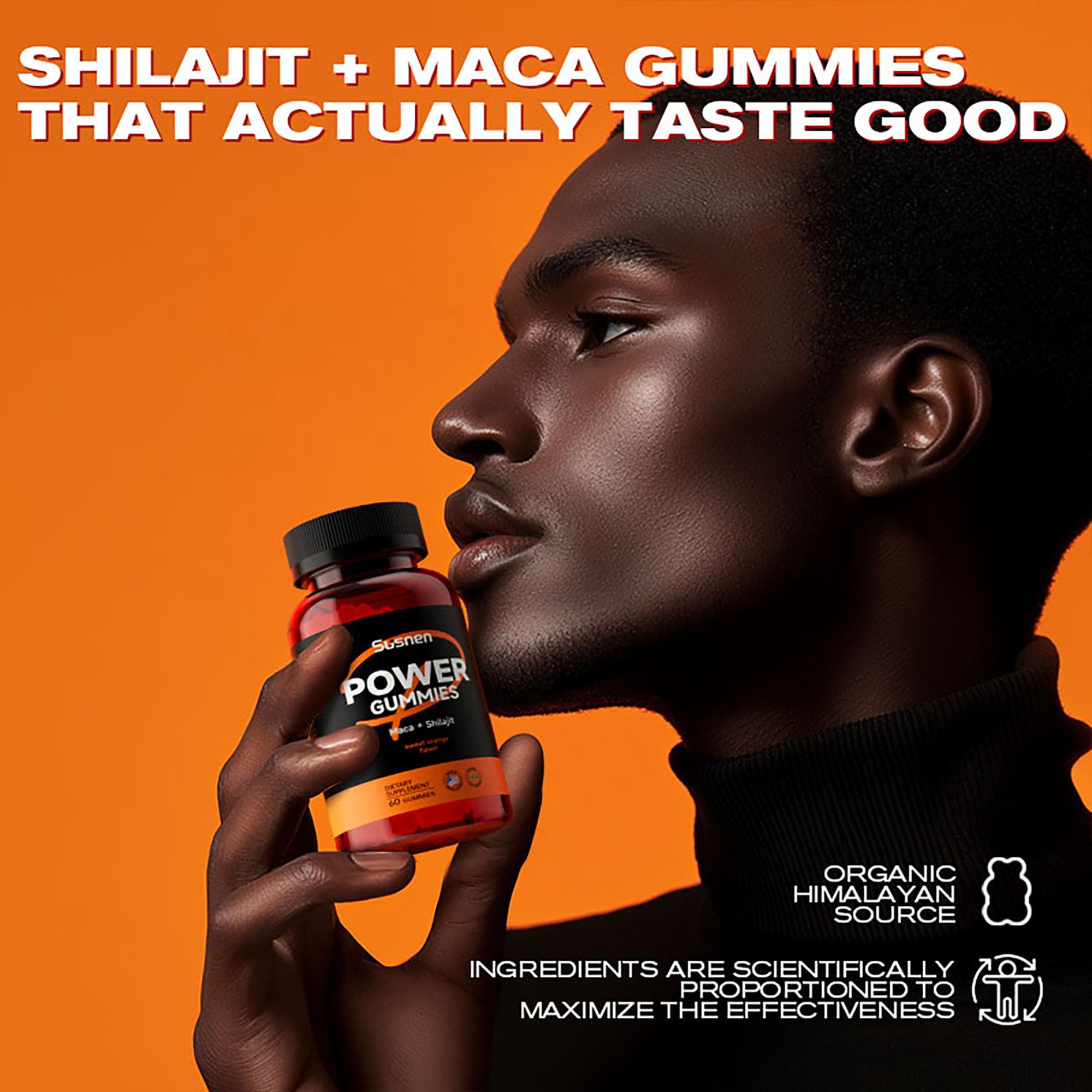 Susnen Power Gummies label closeup featuring maca and oyster extract