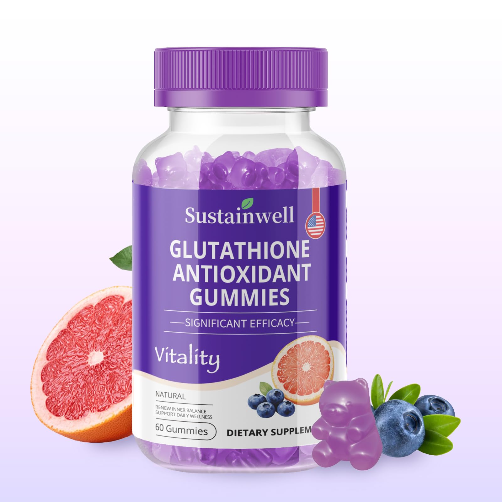 Clear packaging of SustainWell gummies showcasing sugar free vegan product.