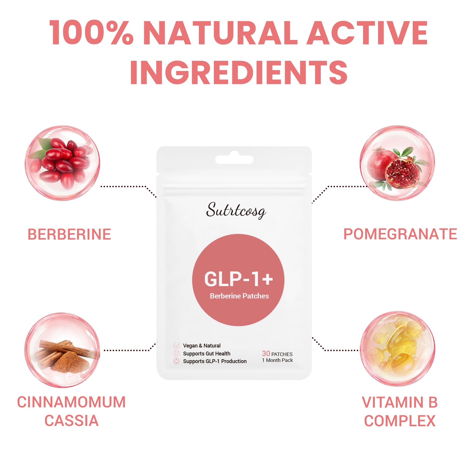 Sutrtcosg pomegranate berberine patch on skin demonstrating balanced lifestyle support.