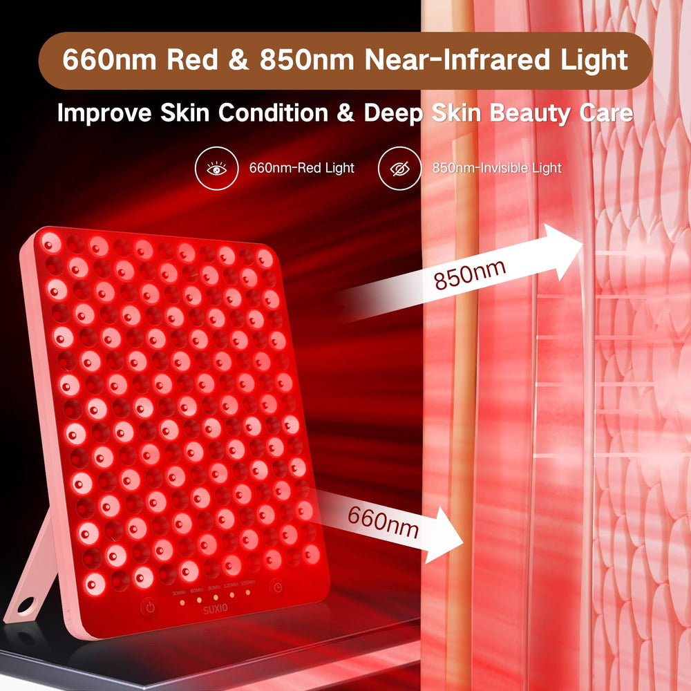SUXIO red light therapy lamp with eye patch included for eye safety during sessions