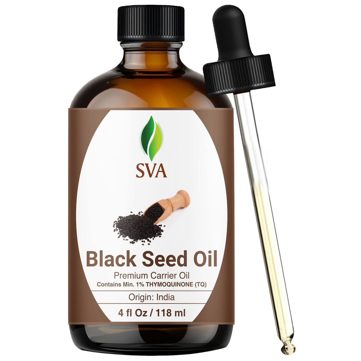 SVA Black Seed Oil bottle with dropper for precise, mess-free application.