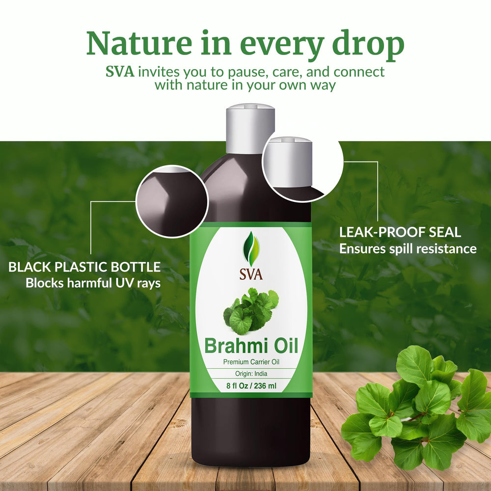 SVA Brahmi Oil for body massage in a soothing spa-like setup