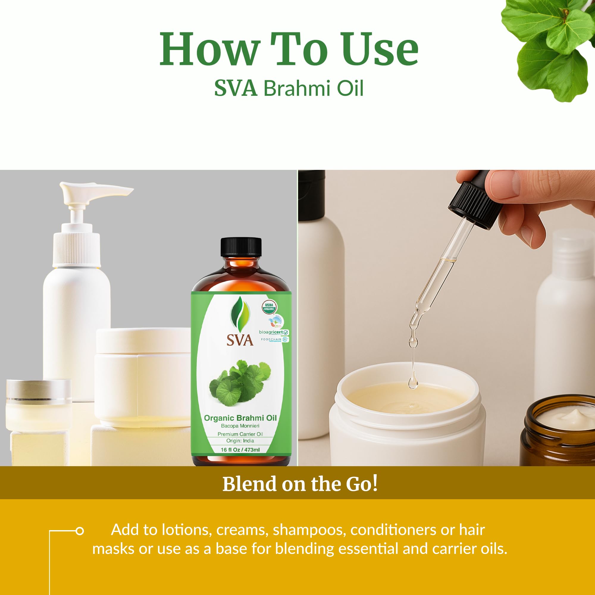 SVA Brahmi Oil mixed with shampoo for enhanced hair care.