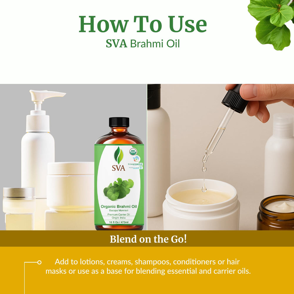 SVA Brahmi Oil mixed with shampoo for enhanced hair care.