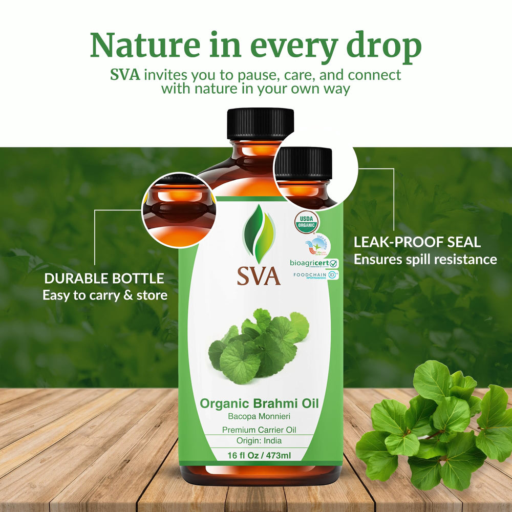 SVA Brahmi Oil applied on skin for nourishing body massage.