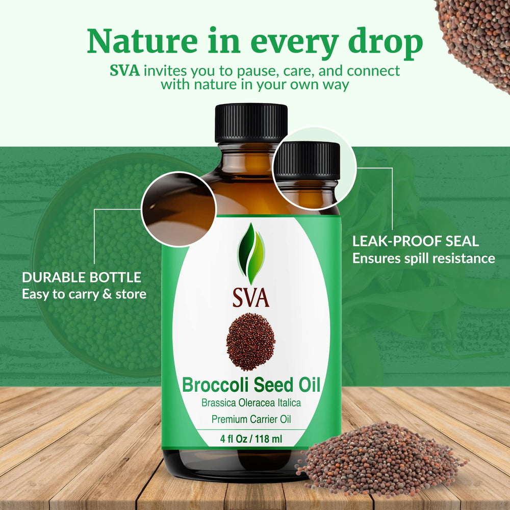 SVA Broccoli Seed Oil shown with bath product blend