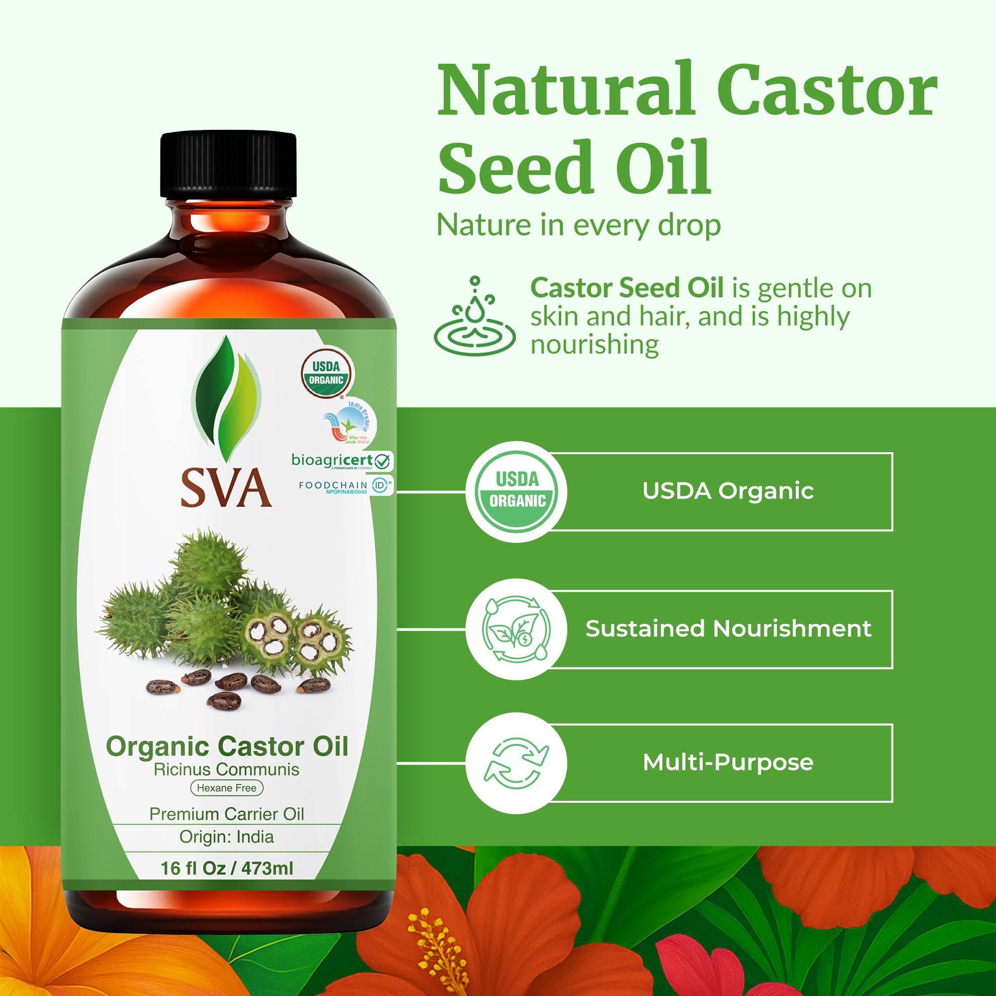 SVA Castor Oil pour action showing controlled drops