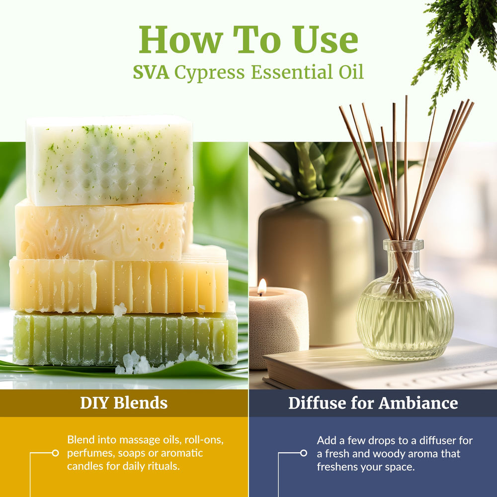 SVA Cypress essential oil used in candle making for earthy scent