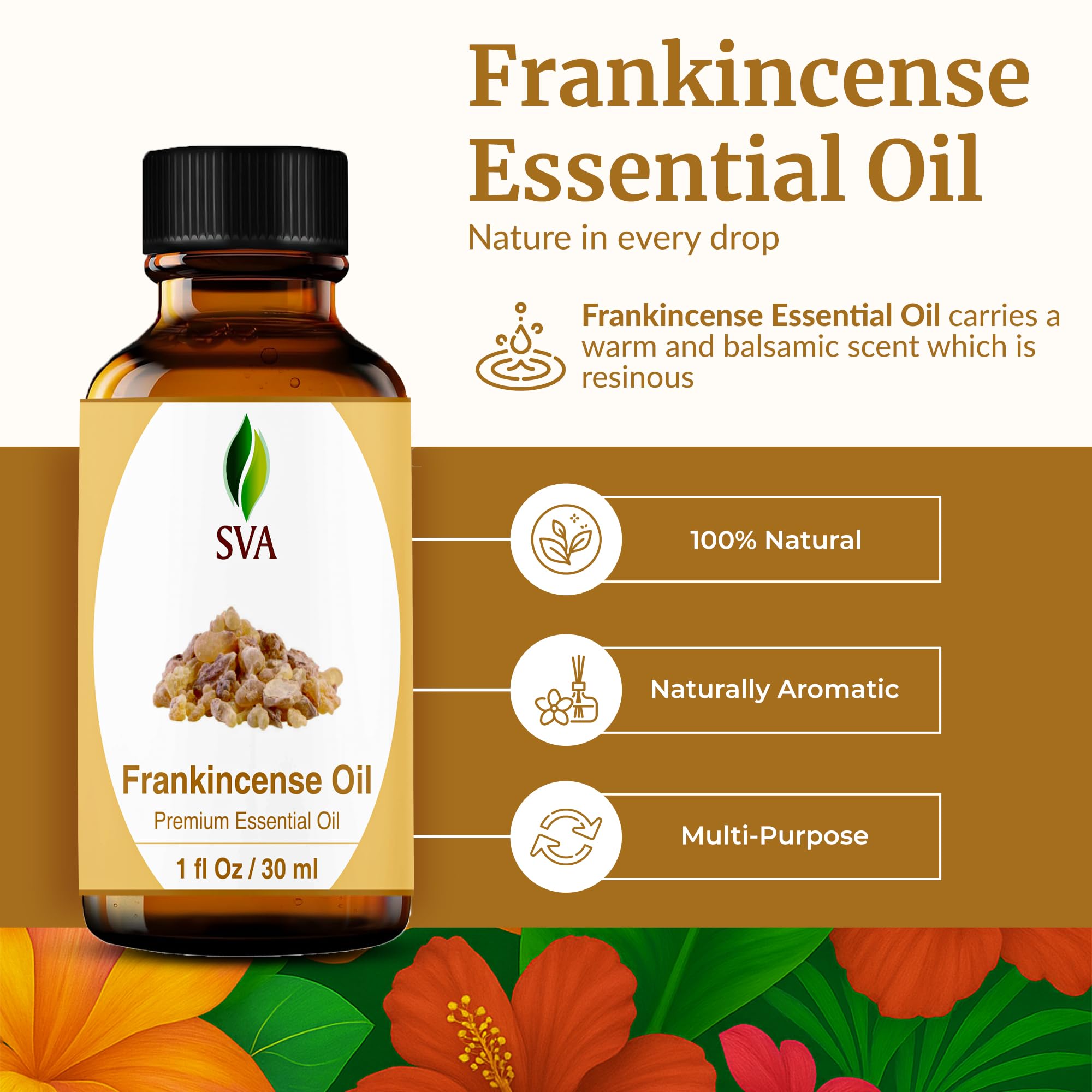 SVA Frankincense oil in a diffuser releasing a piney aromatic scent