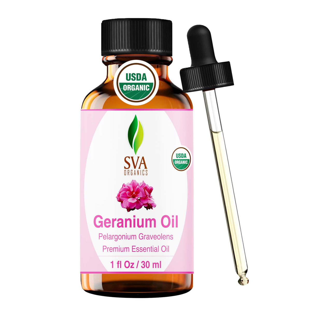 SVA Geranium essential oil bottle with dropper for easy aroma and application