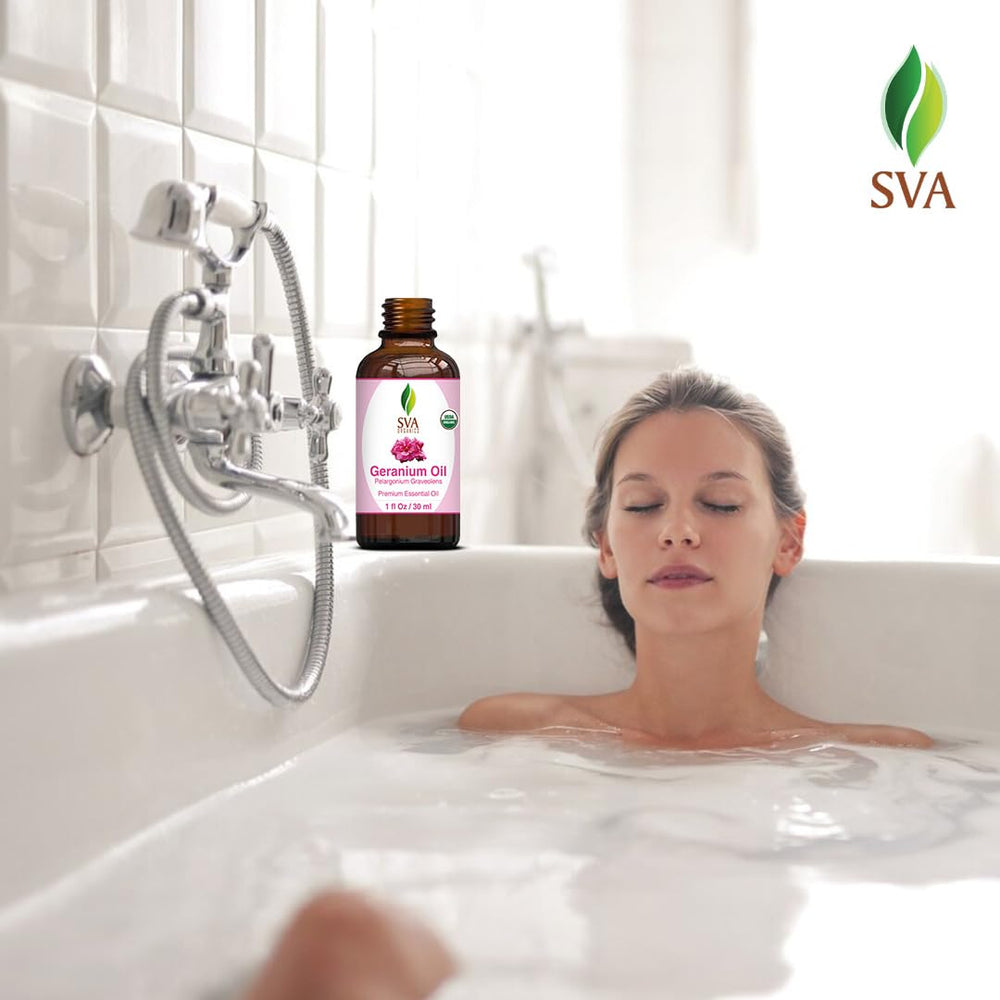 SVA Geranium oil added to bath salts for refreshing soak