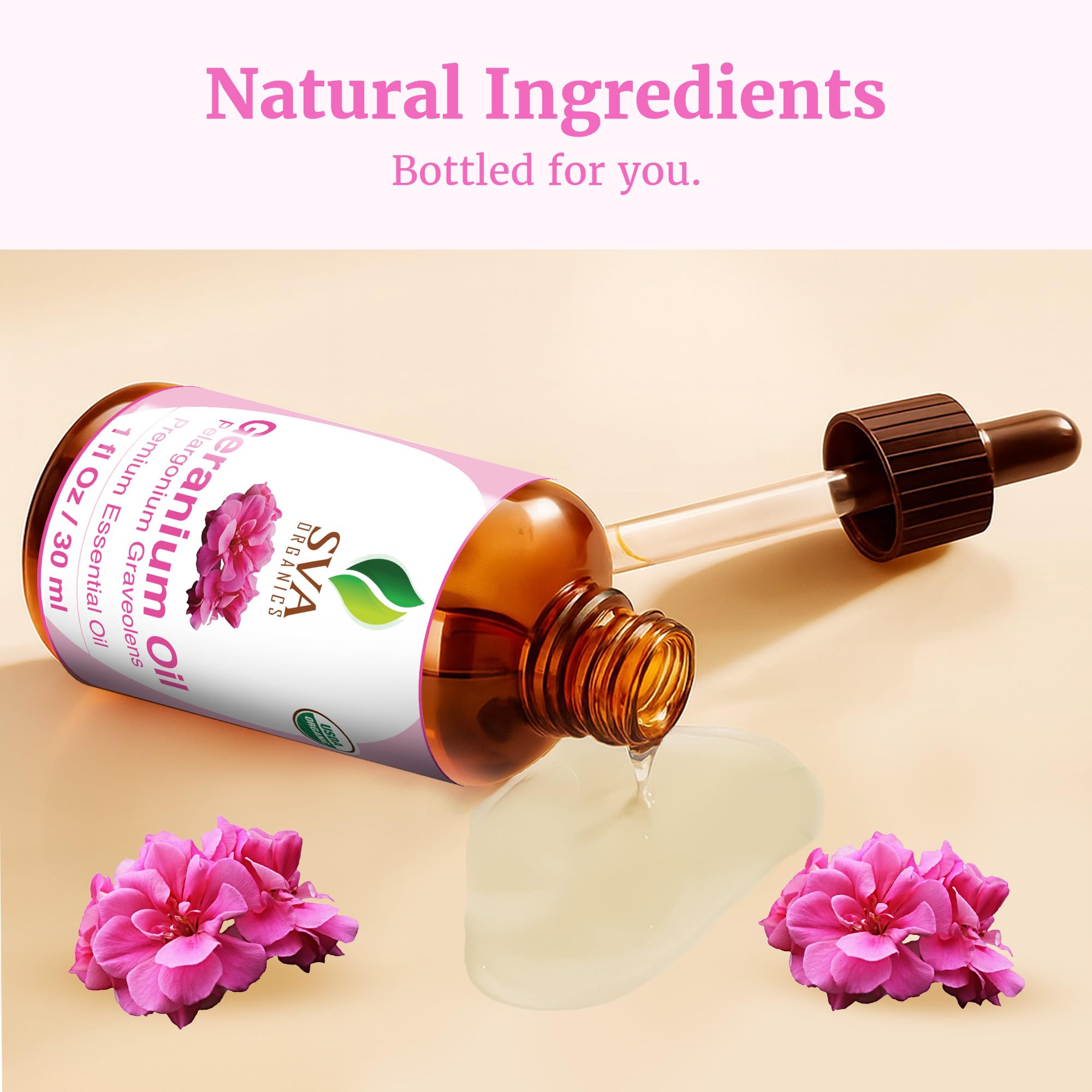 SVA Geranium oil and carrier oil prepared for safe skin use