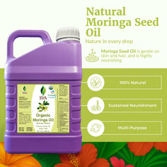 Close-up of golden SVA Moringa oil, natural scent
