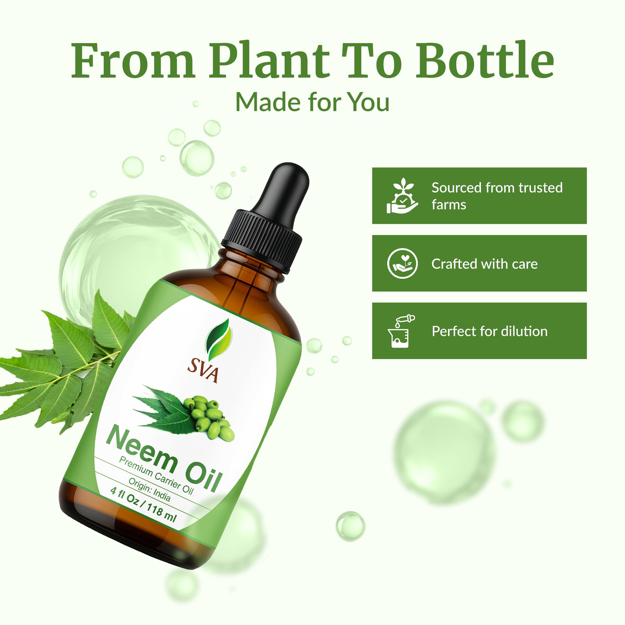 SVA Neem Oil used with shampoos and conditioners for hair care.