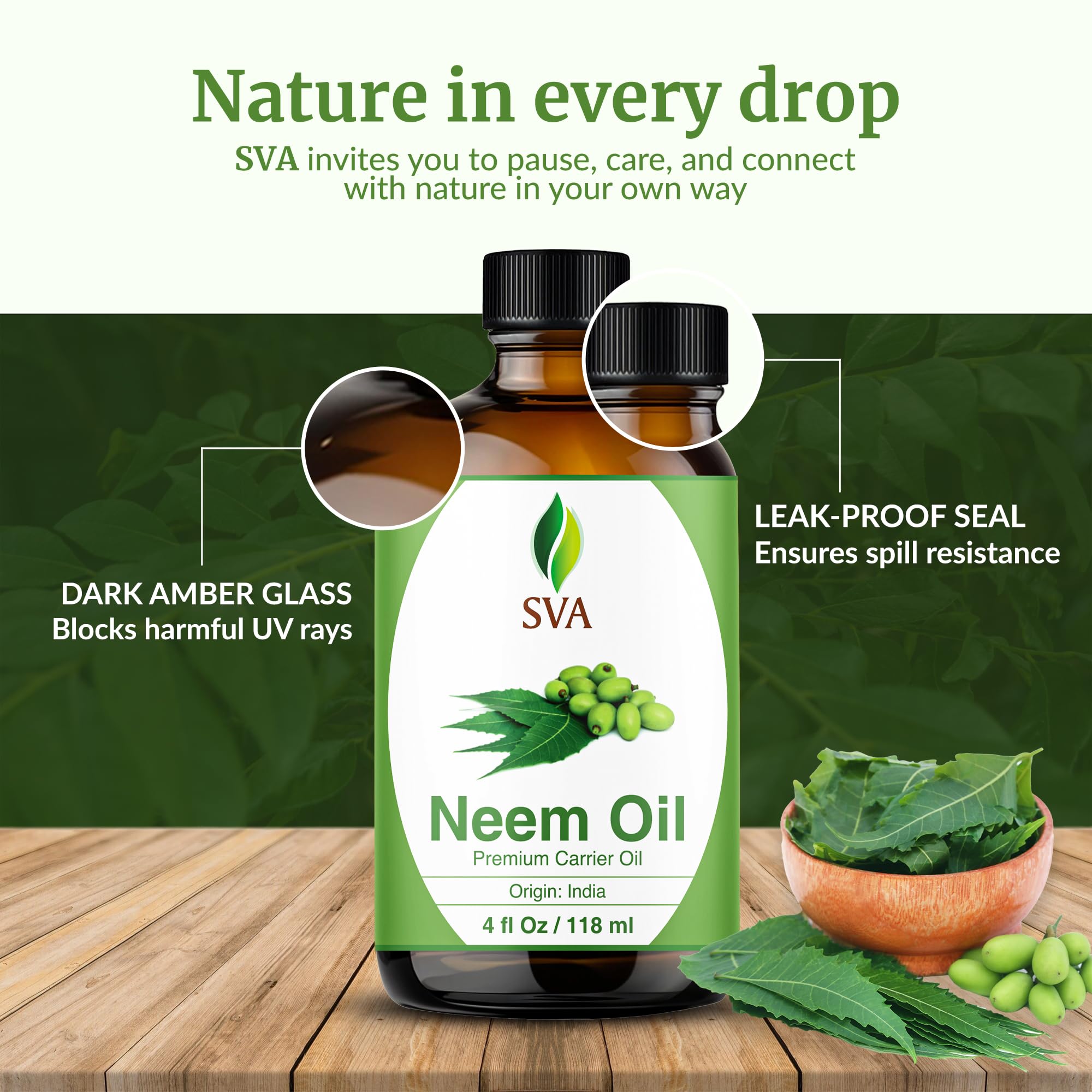 SVA Neem Seed Oil bottle with dropper in a routine.
