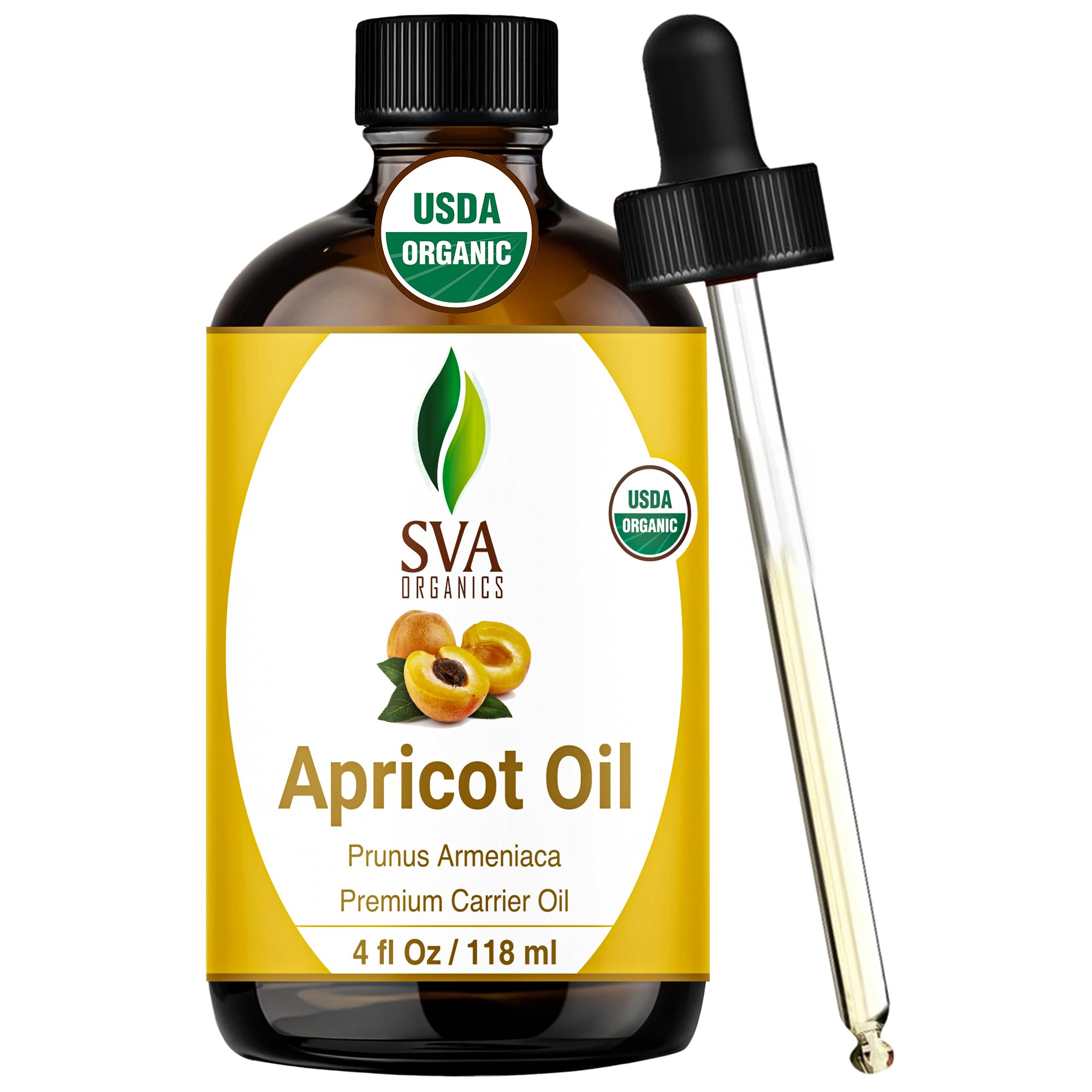 SVA Organics Aceite de albaricoque: botella con cuentagotas para aplicación precisa en rostro y cuerpo.