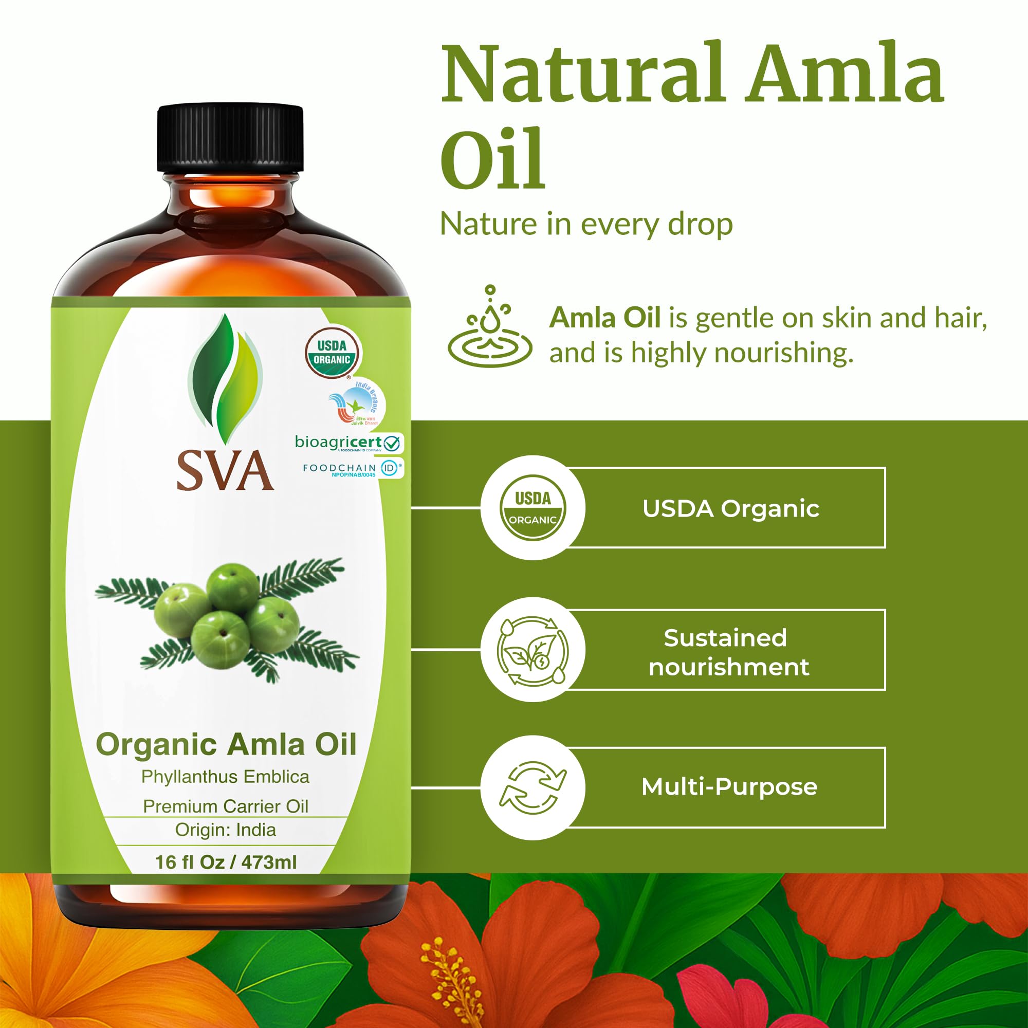 Pouring SVA Organic Amla Oil for easy scalp massage.