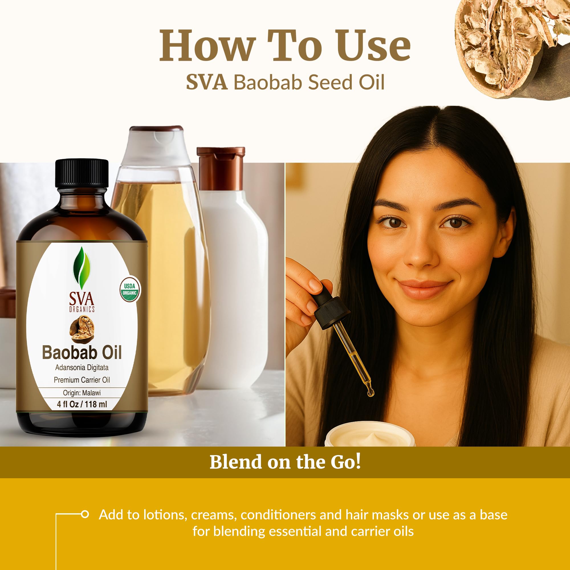 Cream or lotion with SVA Baobab Oil added