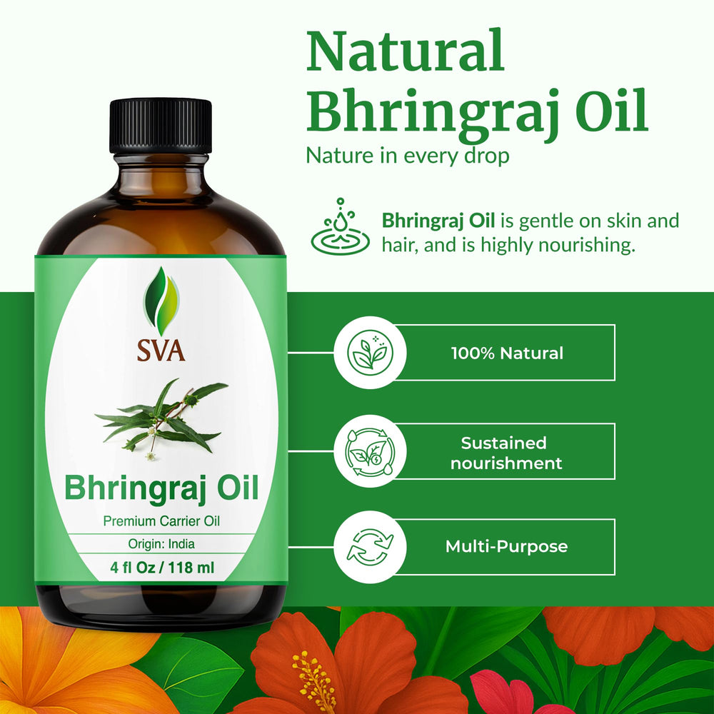 SVA ORGANICS bhringraj oil dropper enables precise application for targeted scalp massage.