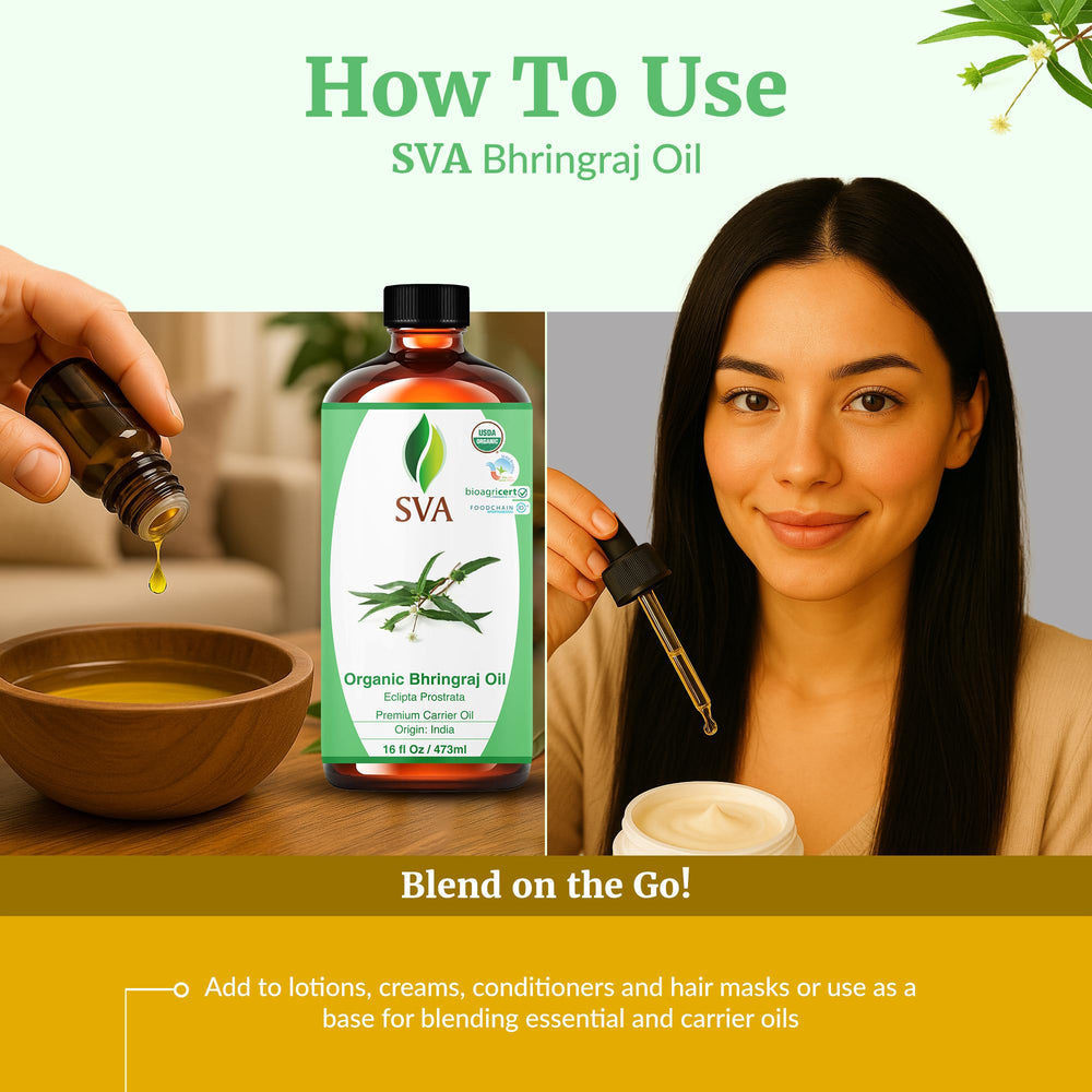 SVA Organics Bhringraj oil warm therapy enhances absorption.