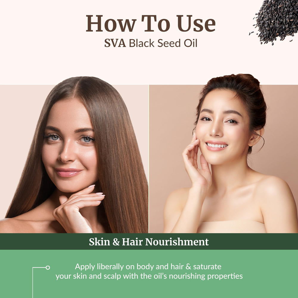 SVA Organic Black Seed Oil warmed for deep scalp absorption.