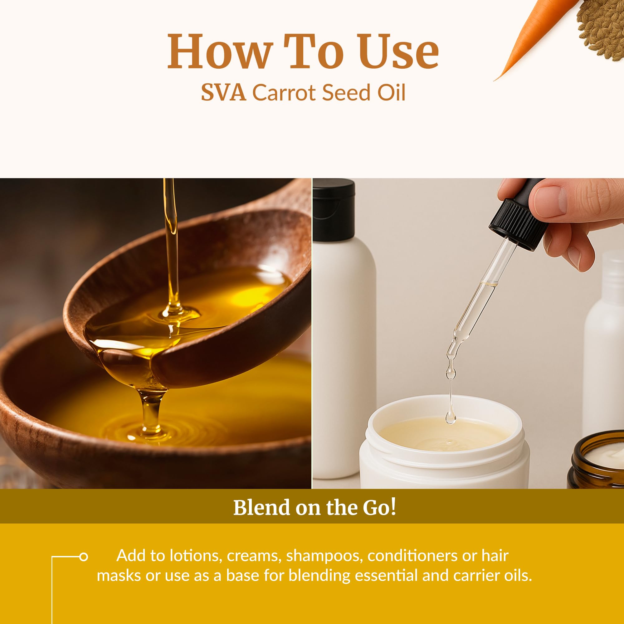 SVA Carrot Seed Oil used as body moisturizer for dry skin