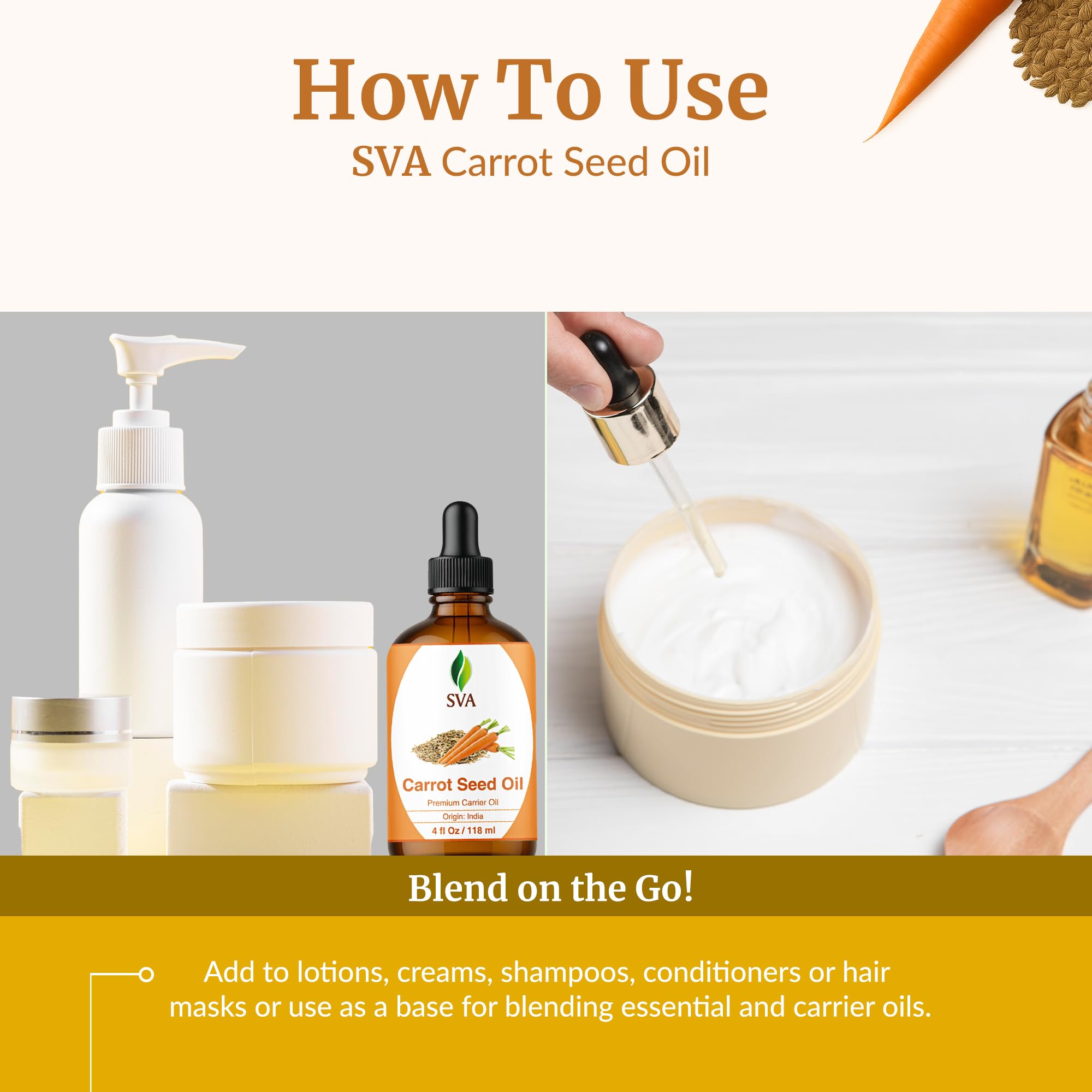 SVA Carrot Seed Oil nourishes dry skin when added.