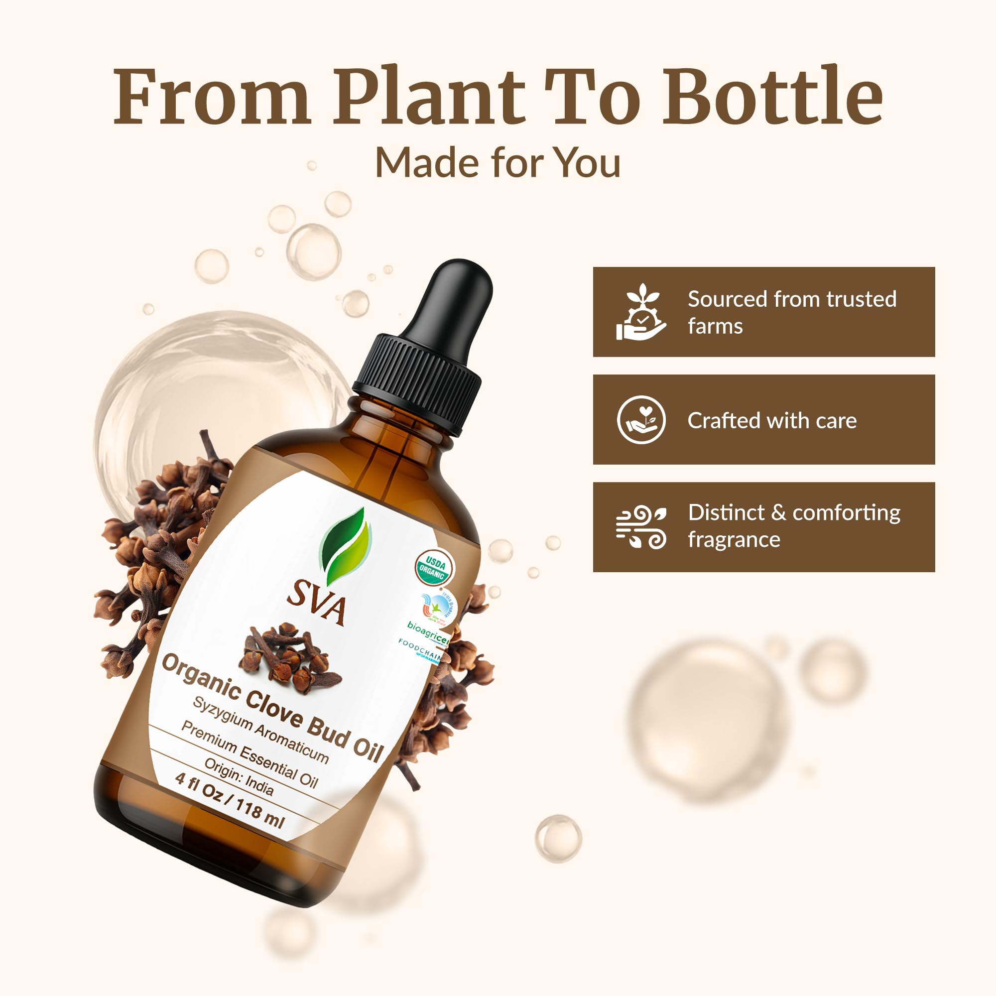 SVA ORGANICS Clove Oil for massage showing diluted skin application