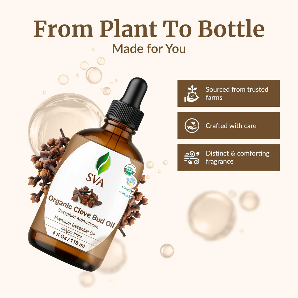 SVA ORGANICS Clove Oil for massage showing diluted skin application
