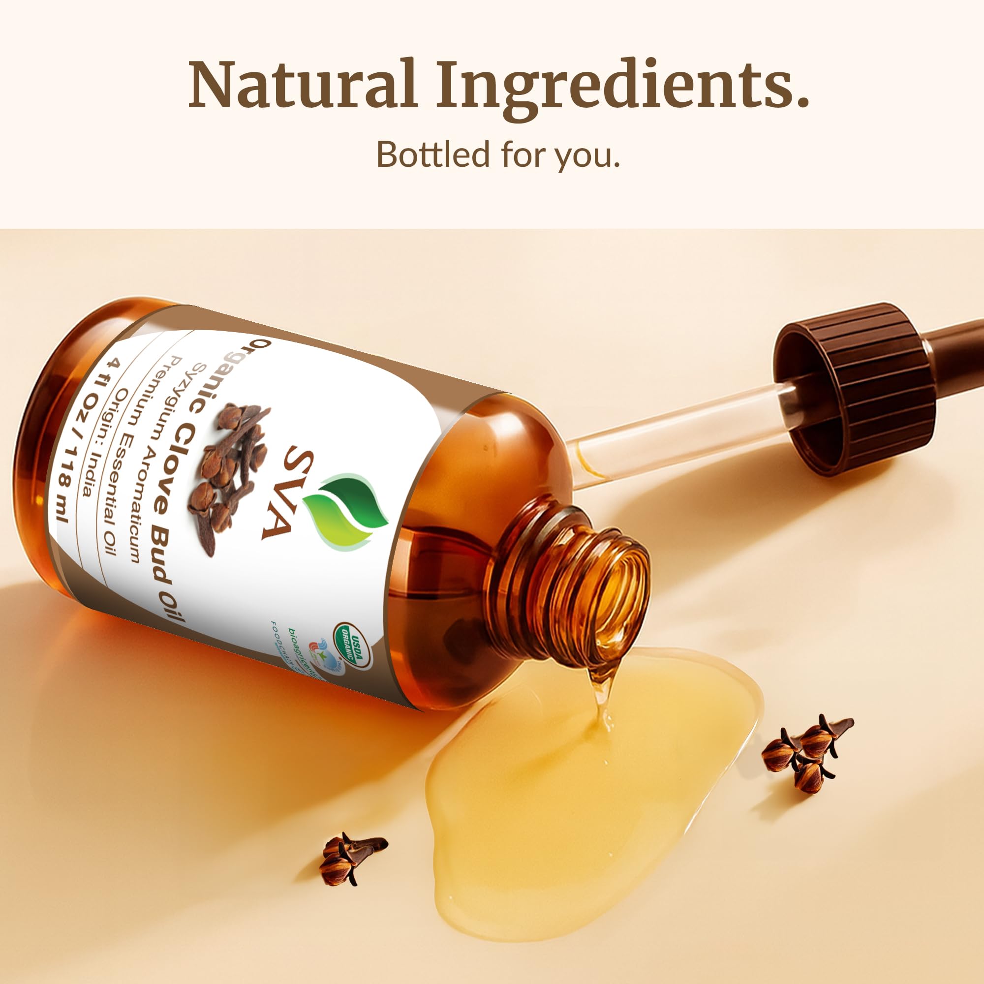SVA ORGANICS Clove Bud Oil packaging and authenticity label