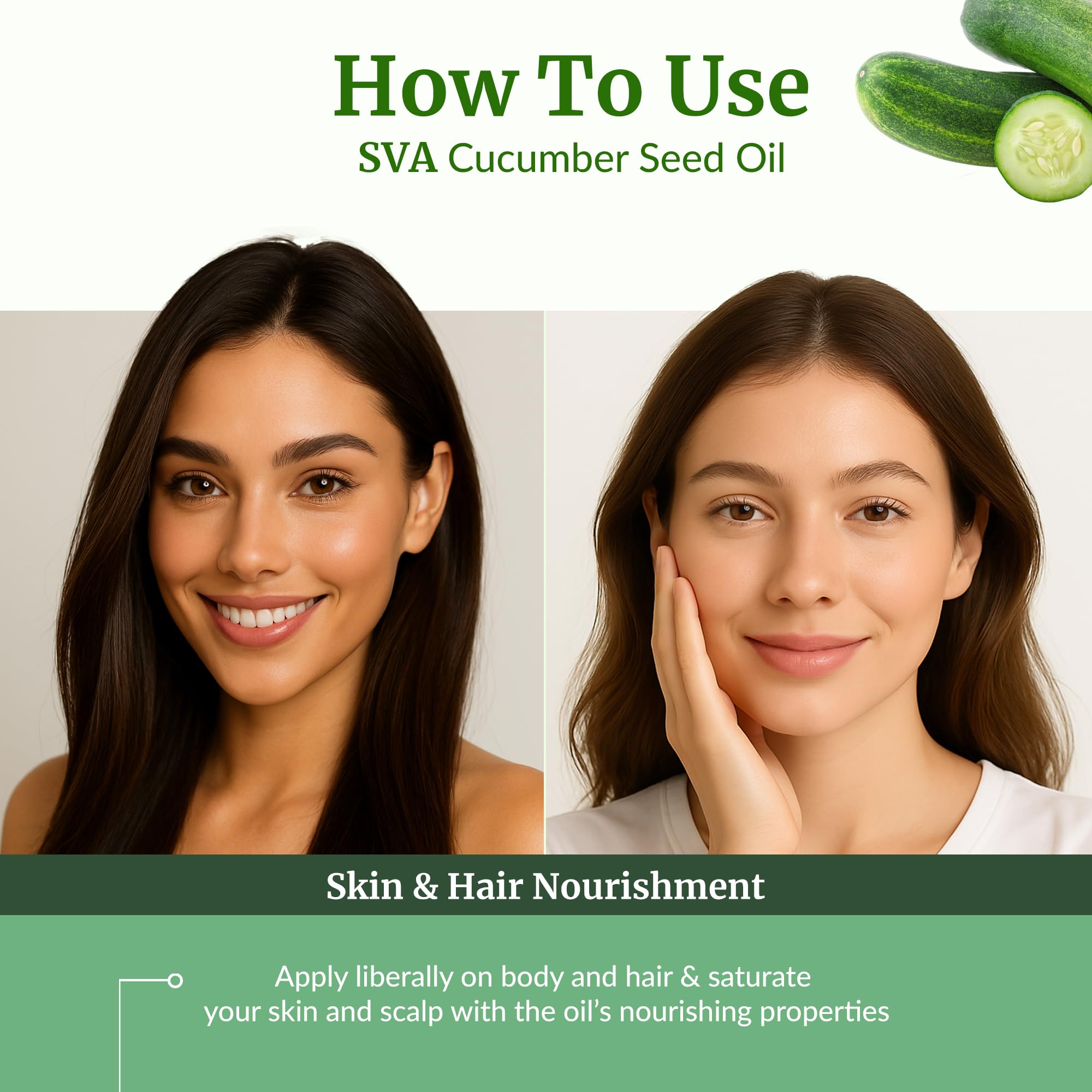 Face and body care with cucumber seed oil as a light moisturizer