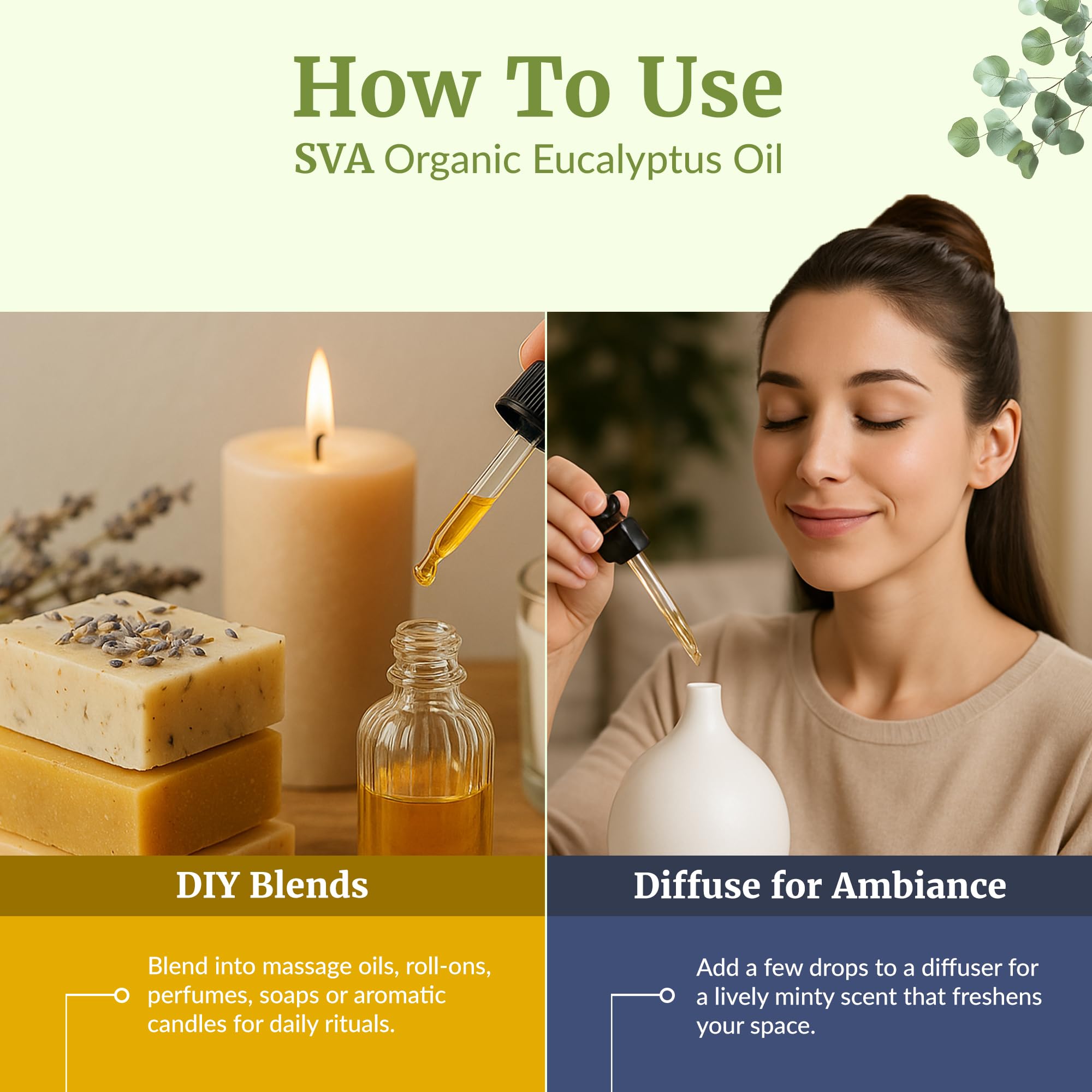SVA ORGANICS eucalyptus oil for scalp massage when diluted.