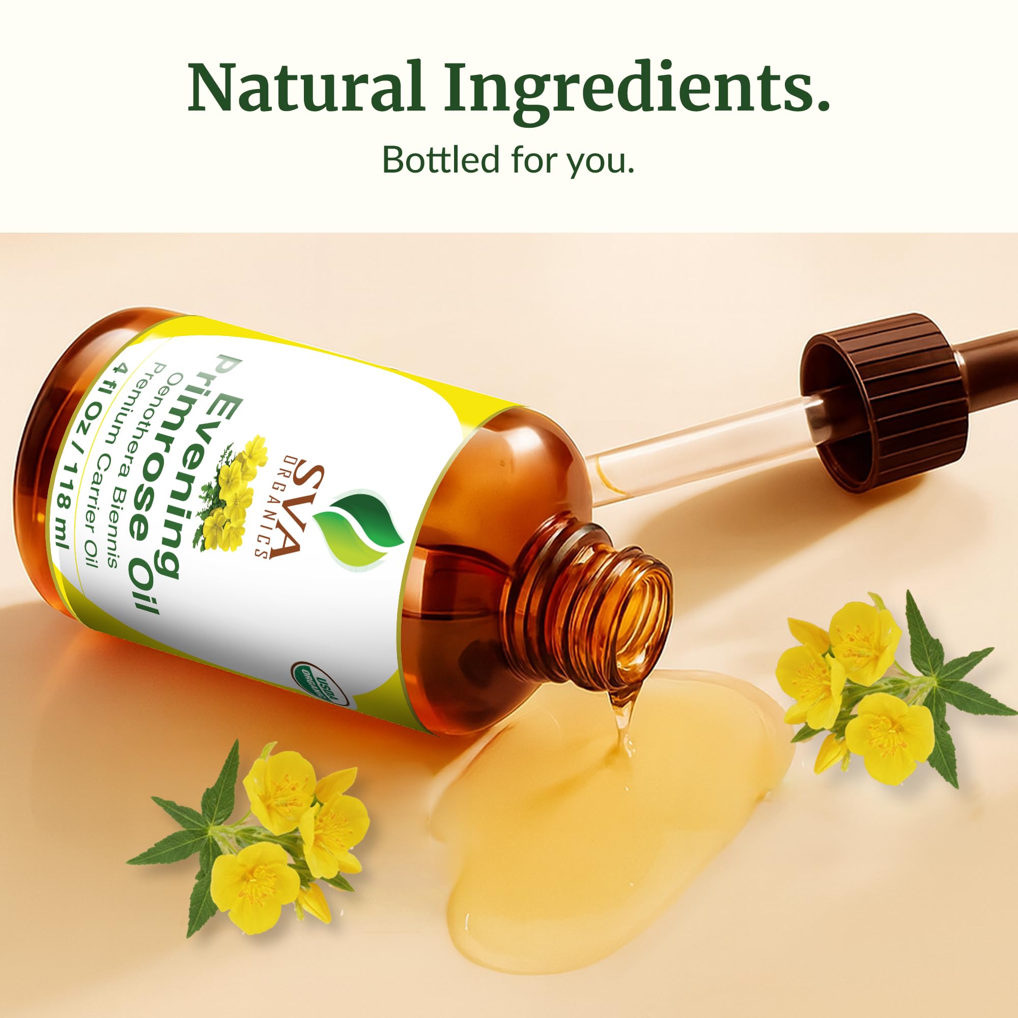 SVA Organics Evening Primrose Oil bottle and natural scene for everyday use